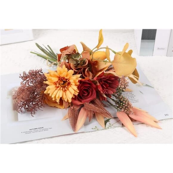 Artificial Flowers Bouquet Silk Flower (Autumn red) - Picture 4 of 7